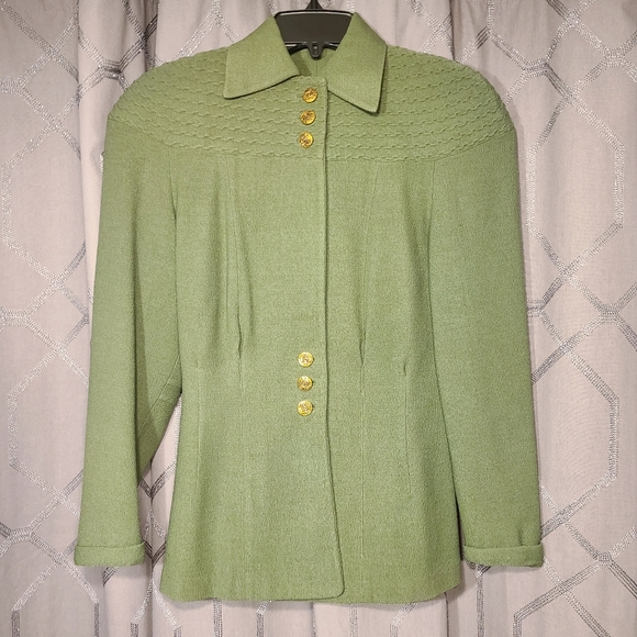 True Vintage 1940s Green Wool Gabardine Jacket S - Picture 2 of 8